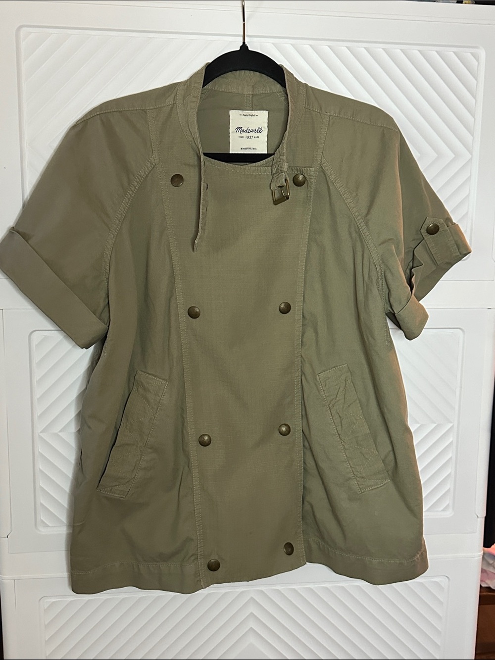 Madewell Olive Utility Short-Sleeve Double-Breasted Jacket